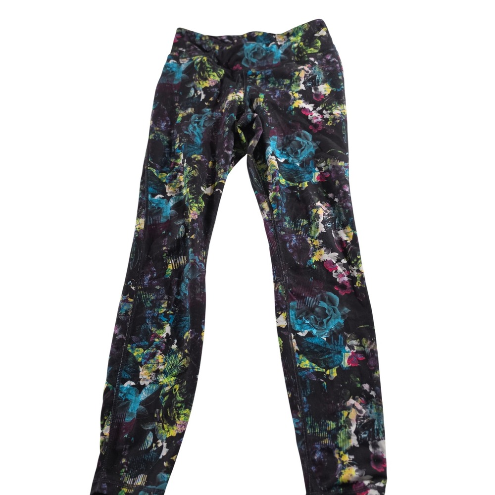 Athletic Works Womens Floral Print Crossover Waist Leggings Black Multi Size M